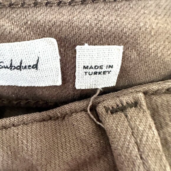 Subdued Soft Flare Jeans Womens High Rise Smile Brown Raw Hems Stretch - Picture 8 of 16